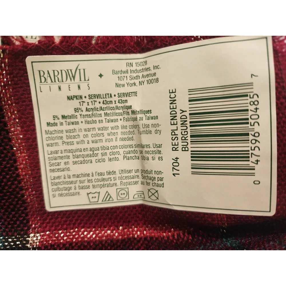 Bardwil Linens 4 Christmas Dinner Napkins #1704 Resplendence Burgundy